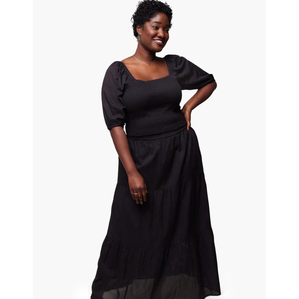 Able Erna Smocked Blouse And Harper Tiered Maxi Skirt Set Black Size Xl New